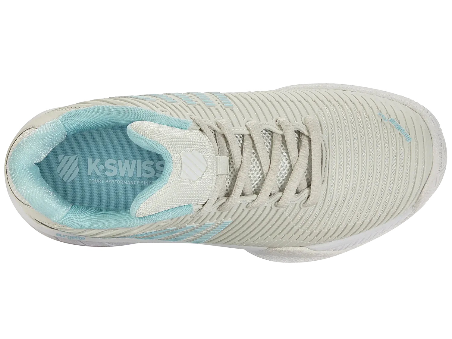 K-Swiss Women's Hypercourt Express 2 Tennis Shoes in Vaporous Gray/White/Blue Glow