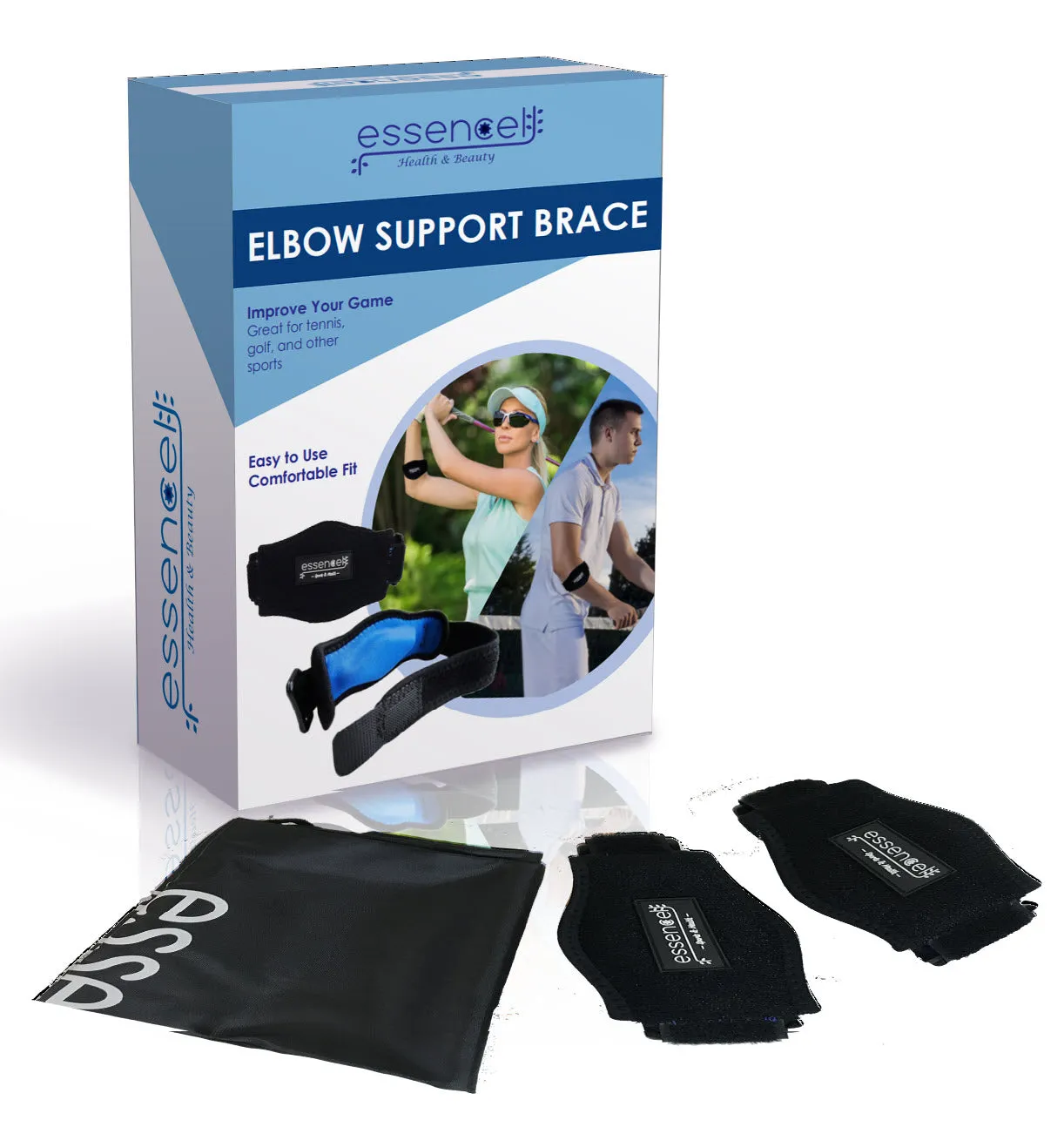Tennis golf Elbow Brace,  Strap with Compression Pad - bonus Drawstring Carrying Bag